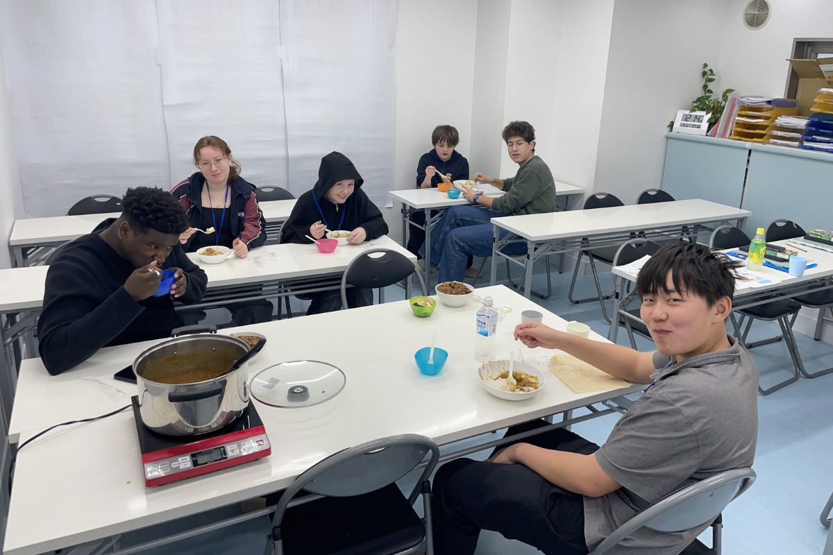 Eating curry at a Japanese language school