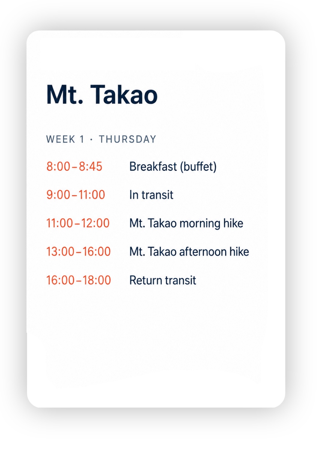 Mt. Takao (Week 1 Schedule)