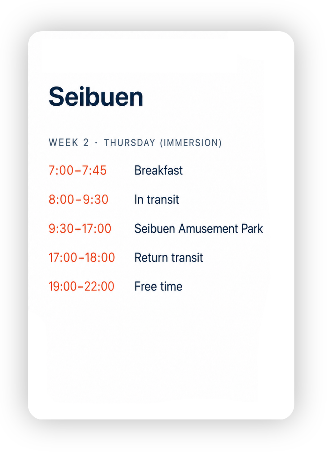 Seibuen (Week 2 Schedule)